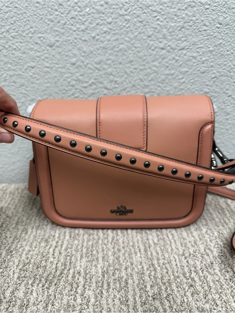 Coach Page Prairie Rivets Coral Pink Leather Studded Turnlock Shoulder/Cross Bag